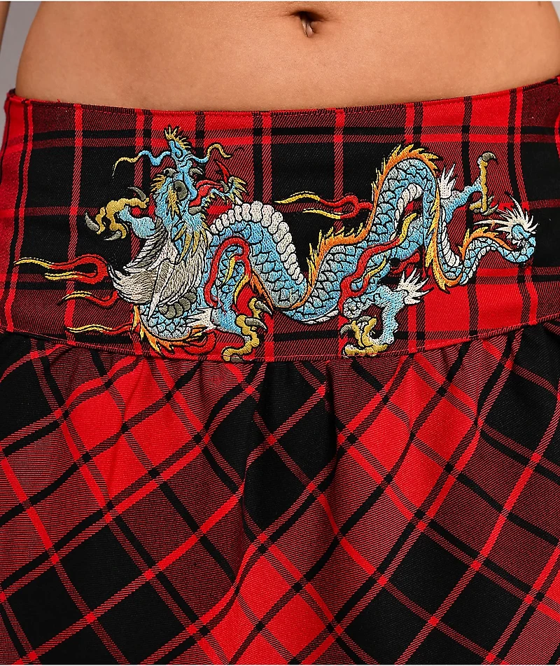 Ed Hardy Dragon Red Plaid Skirt