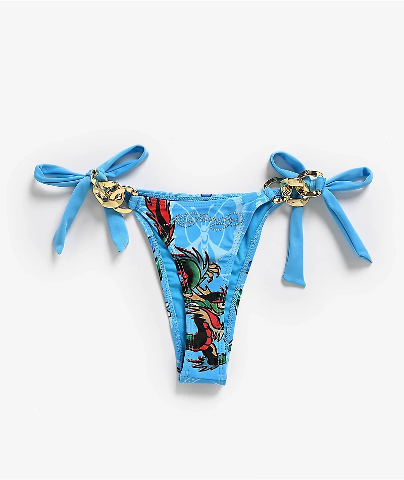 Ed Hardy Dragon Rhinestone Blue High Leg Bikini Bottom