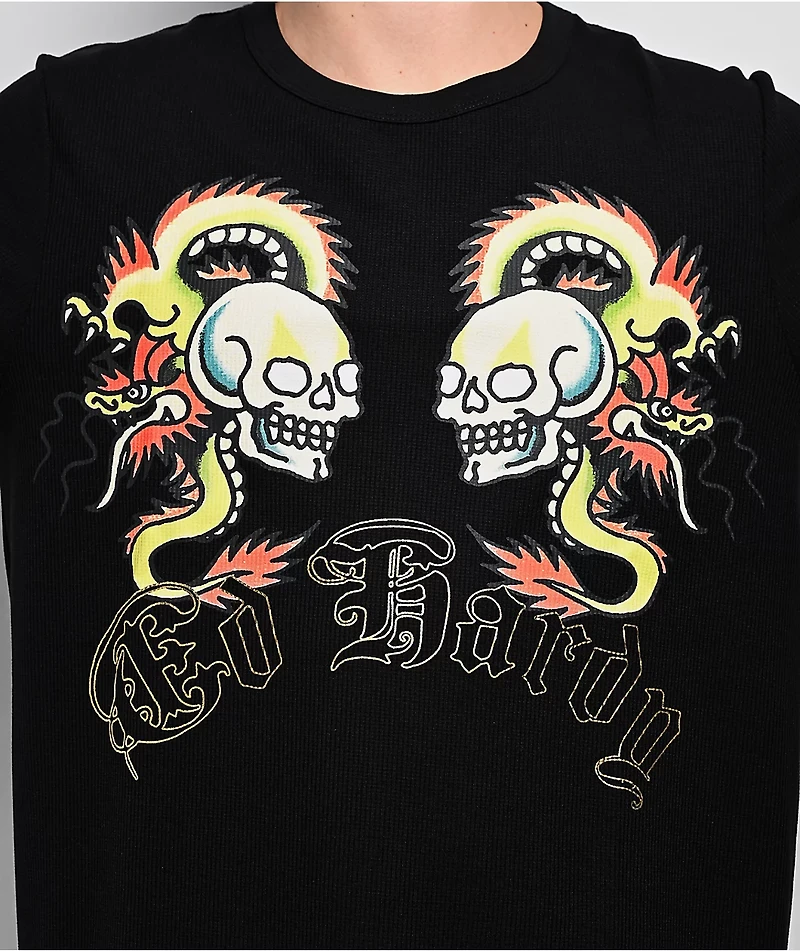 Ed Hardy Dragon Skull Black Thermal Long Sleeve T-Shirt