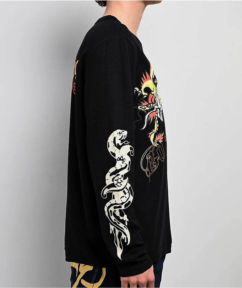 Ed Hardy Dragon Skull Black Thermal Long Sleeve T-Shirt
