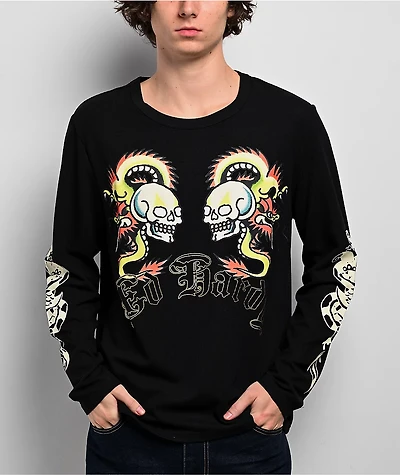 Ed Hardy Dragon Skull Black Thermal Long Sleeve T-Shirt