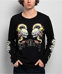 Ed Hardy Dragon Skull Black Thermal Long Sleeve T-Shirt