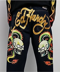 Ed Hardy Dragon Skull Raw Denim Baggy Jeans