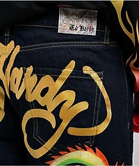 Ed Hardy Dragon Skull Raw Denim Baggy Jeans