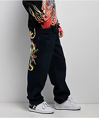 Ed Hardy Dragon Skull Raw Denim Baggy Jeans
