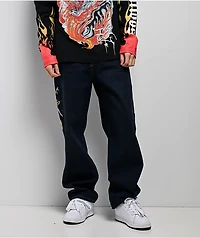 Ed Hardy Dragon Skull Raw Denim Baggy Jeans