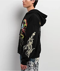 Ed Hardy Dragon Skull Rhinestone Black Zip Hoodie