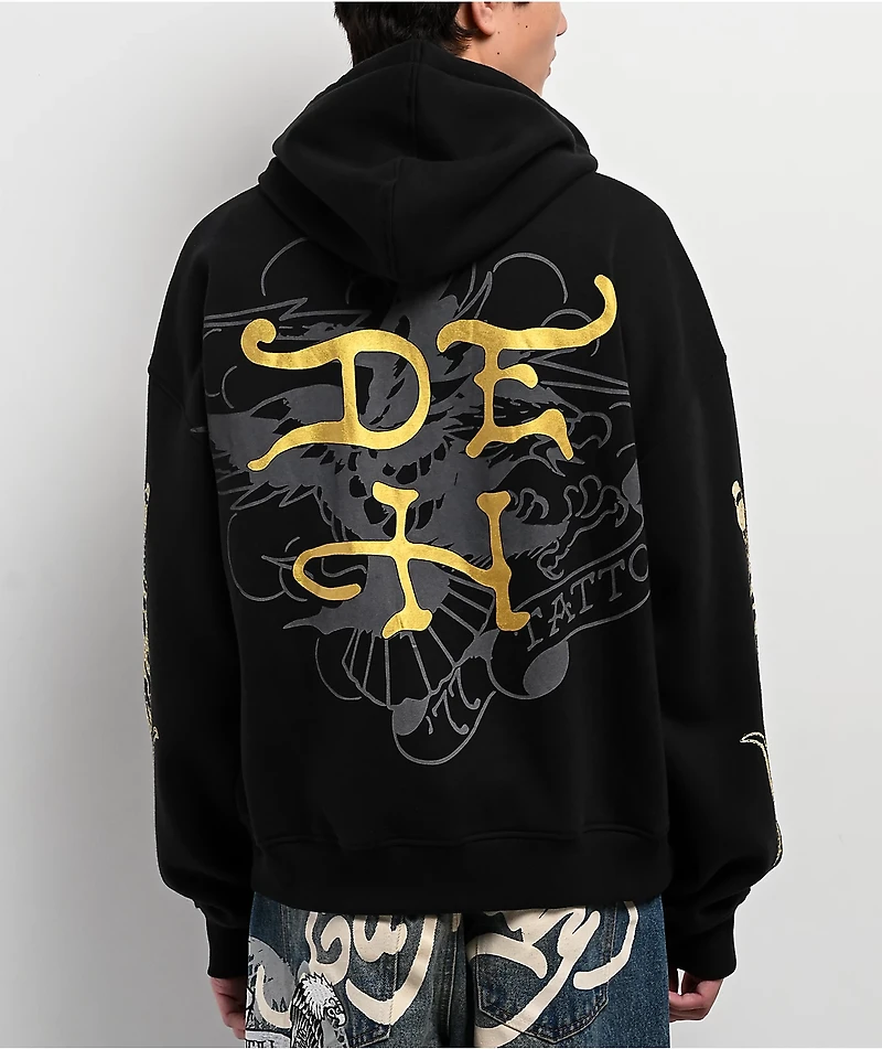 Ed Hardy Dragon Skull Rhinestone Black Zip Hoodie