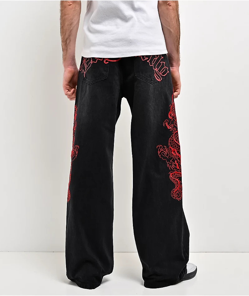 Ed Hardy Dragons Black Wash Baggy Jeans
