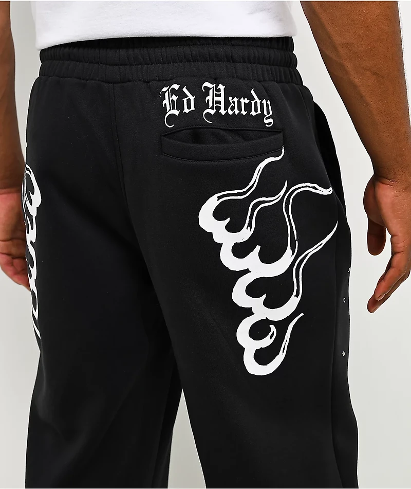 Ed Hardy Dragons Studded Black Sweatpants
