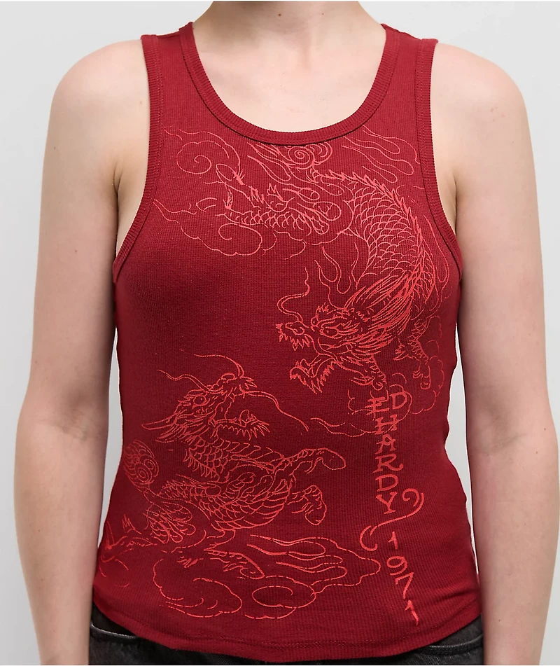 Ed Hardy Dragons Wine Tank Top