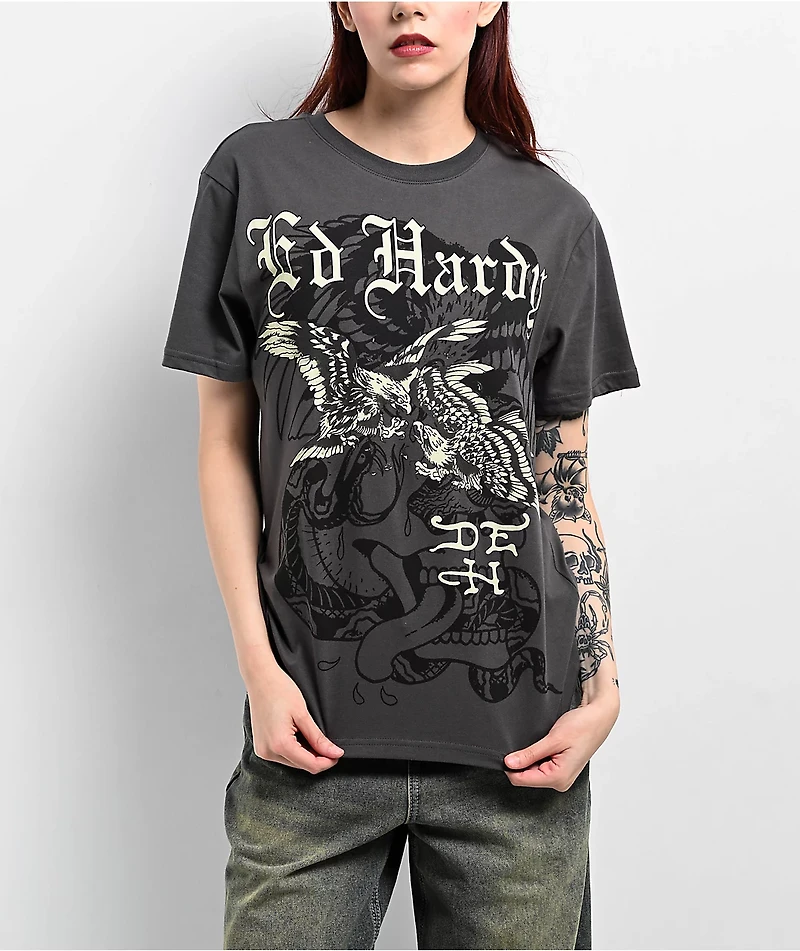 Ed Hardy Eagle Battle Charcoal T-Shirt
