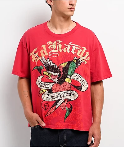 Ed Hardy Eagle Rhinestone Red Boxy T-Shirt