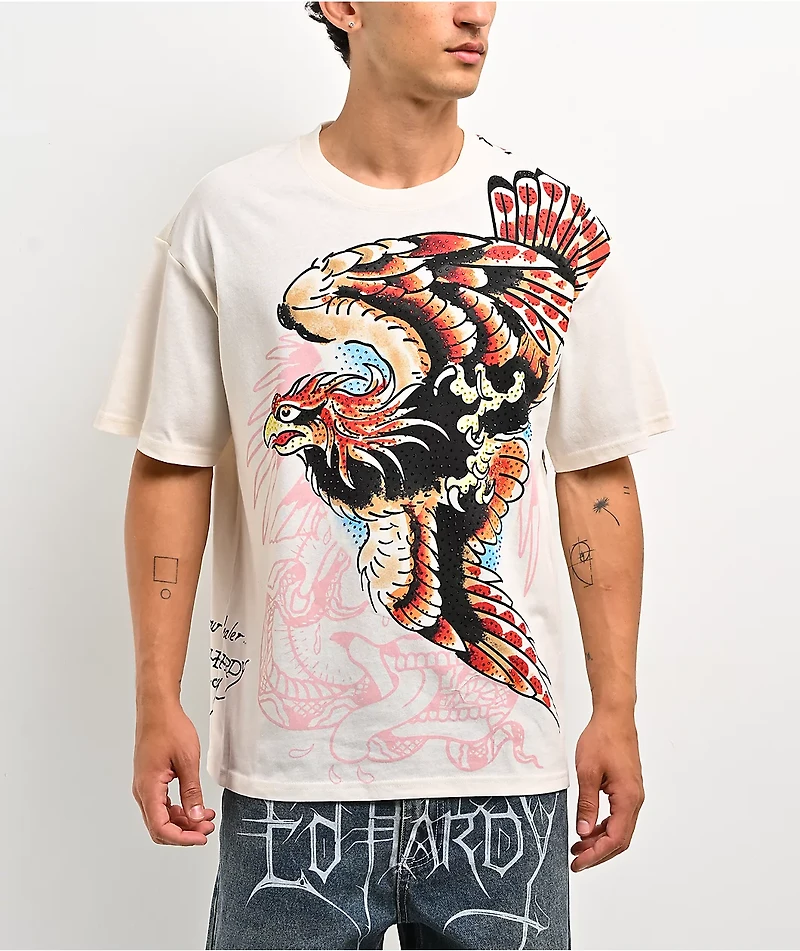 Ed Hardy Eagle Rhinestone White T-Shirt