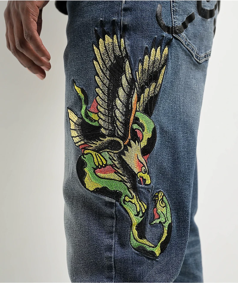 Ed Hardy Eagle Snake Slim Straight Y2K Med Blue Denim Jeans