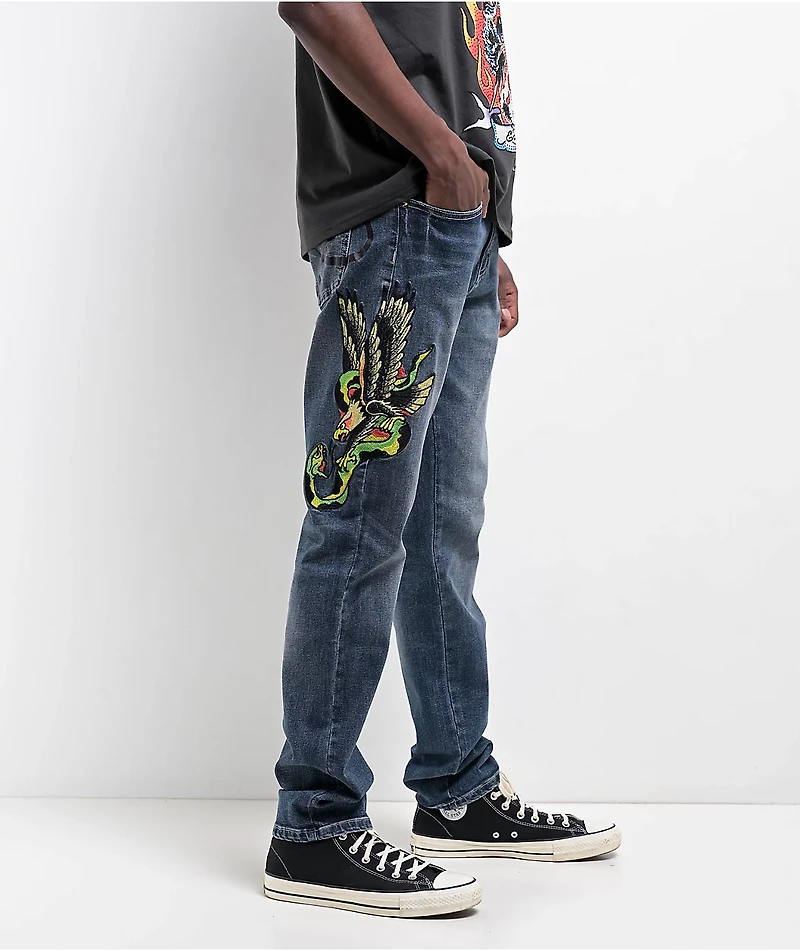 Ed Hardy Eagle Snake Slim Straight Y2K Med Blue Denim Jeans