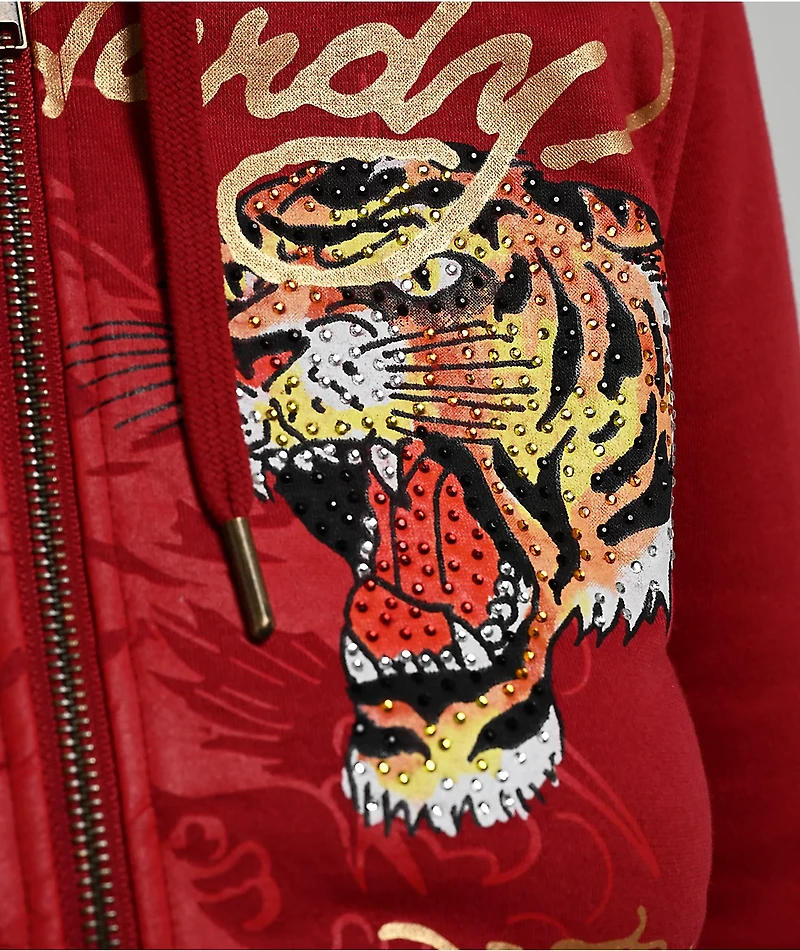 Ed Hardy Eagle Tiger Red Crop Zip Hoodie