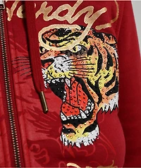 Ed Hardy Eagle Tiger Red Crop Zip Hoodie