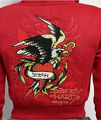 Ed Hardy Eagle Tiger Red Crop Zip Hoodie
