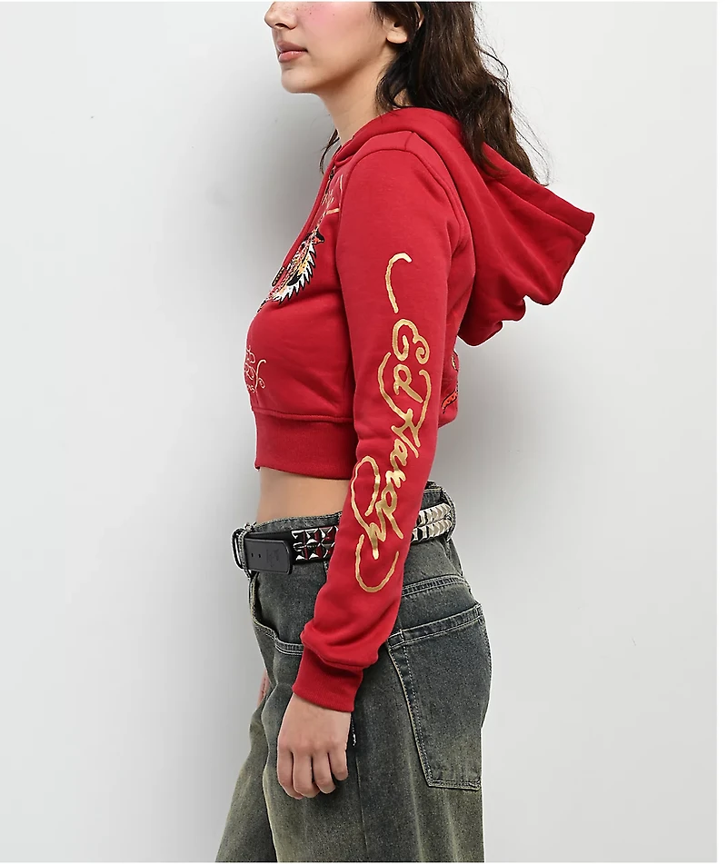 Ed Hardy Eagle Tiger Red Crop Zip Hoodie