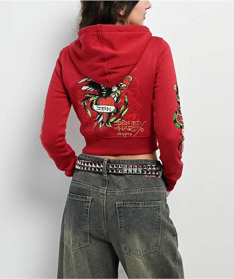 Ed Hardy Eagle Tiger Red Crop Zip Hoodie