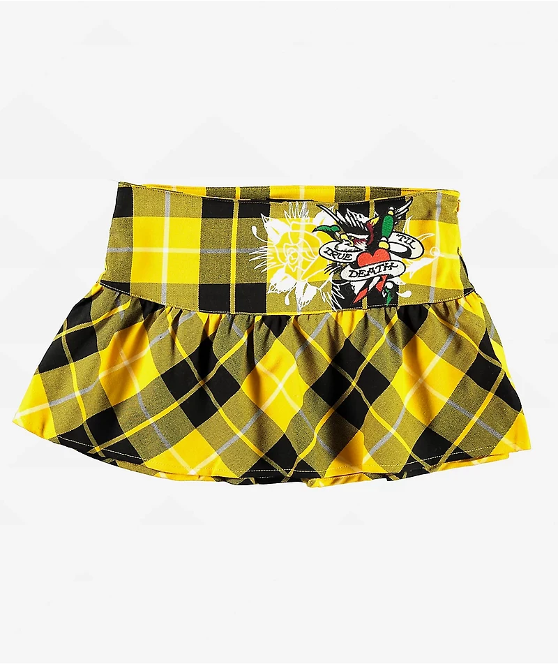 Ed Hardy Eagle Yellow Plaid Skirt