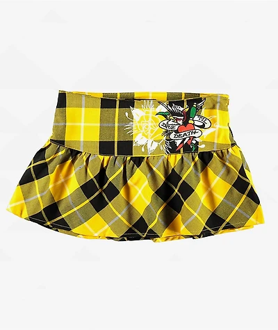 Ed Hardy Eagle Yellow Plaid Skirt