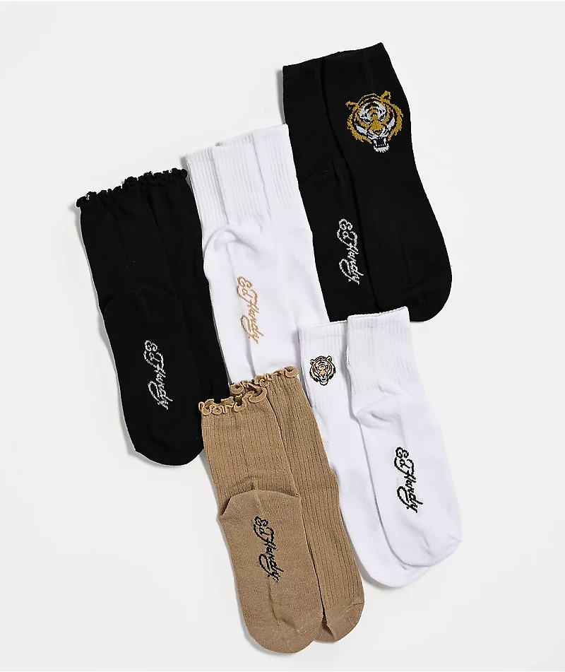 Ed Hardy Embroidered Tiger 5 Pack Mid Crew Socks