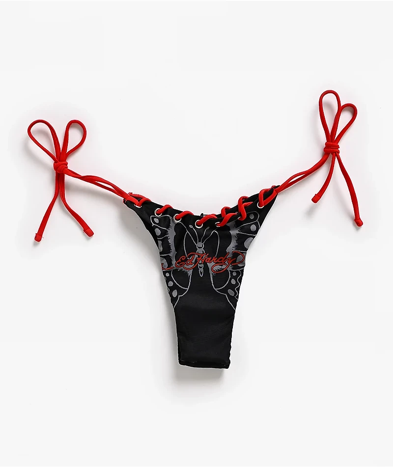 Ed Hardy Eternal Love Rhinestone Black High Leg Bikini Bottom