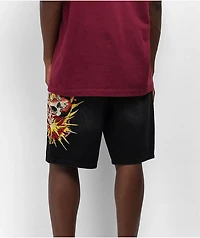 Ed Hardy Exploding Skull Black Denim Shorts