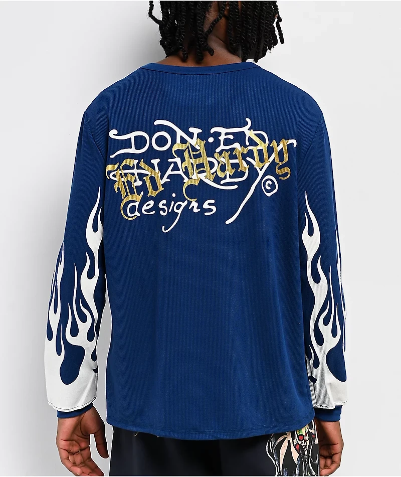 Ed Hardy Fire Lord French Blue Thermal Long Sleeve T-Shirt