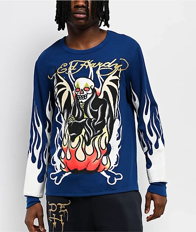 Ed Hardy Fire Lord French Blue Thermal Long Sleeve T-Shirt