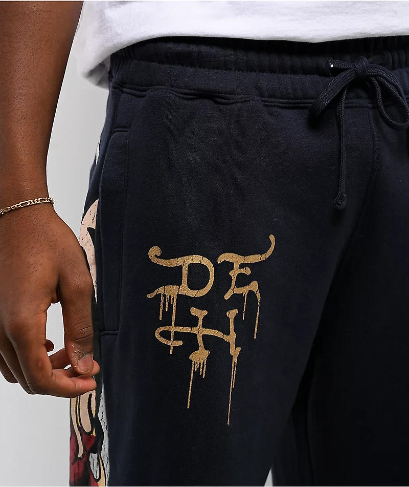 Ed Hardy Fire Lord Navy Wash Baggy Sweatpants