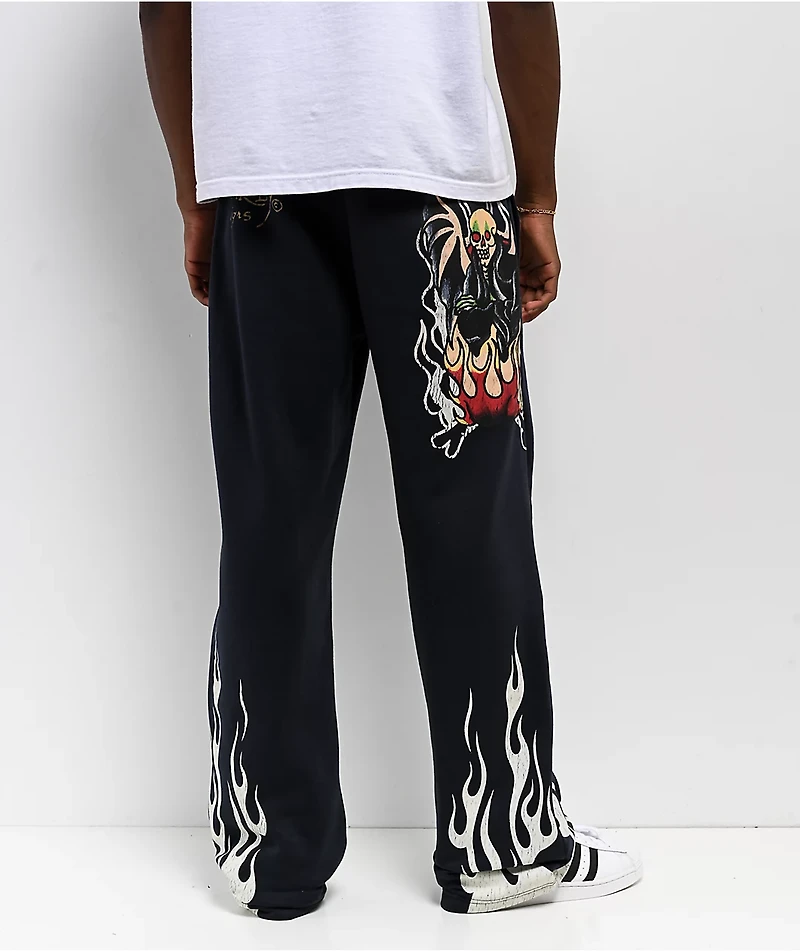Ed Hardy Fire Lord Navy Wash Baggy Sweatpants