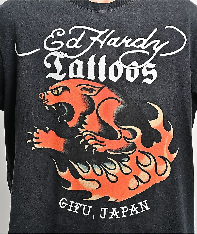 Ed Hardy Fire Panther Black Wash T-Shirt