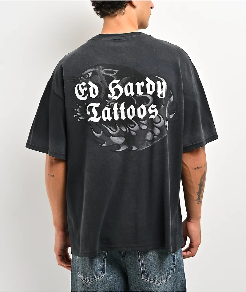 Ed Hardy Fire Panther Black Wash T-Shirt