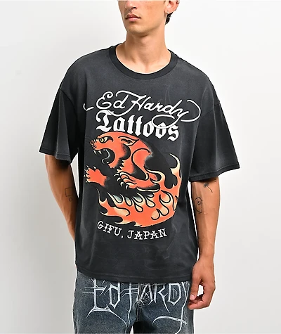 Ed Hardy Fire Panther Black Wash T-Shirt