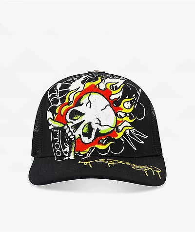 Ed Hardy Fire Skull Black Trucker Hat