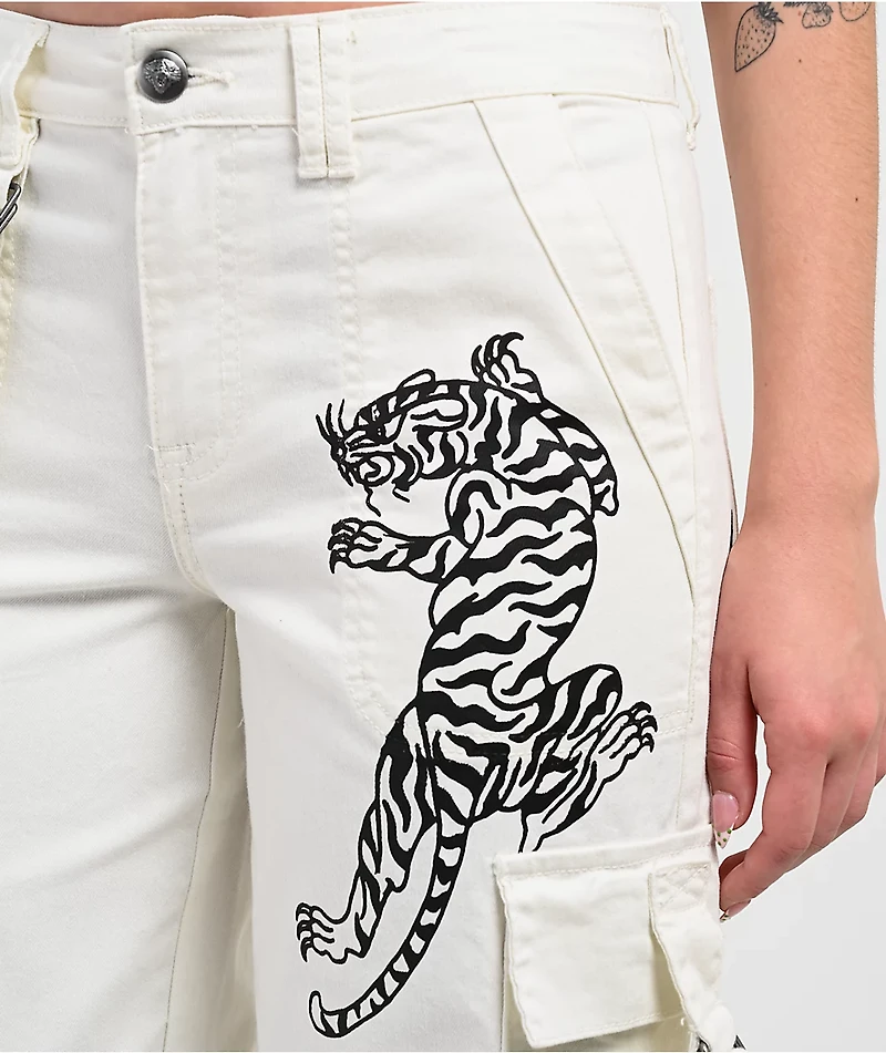 Ed Hardy Fire Skull White Cargo Pants