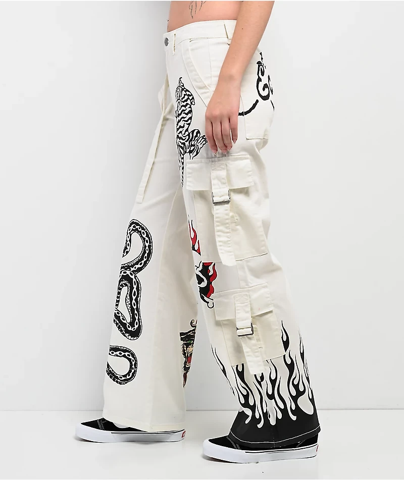 Ed Hardy Fire Skull White Cargo Pants