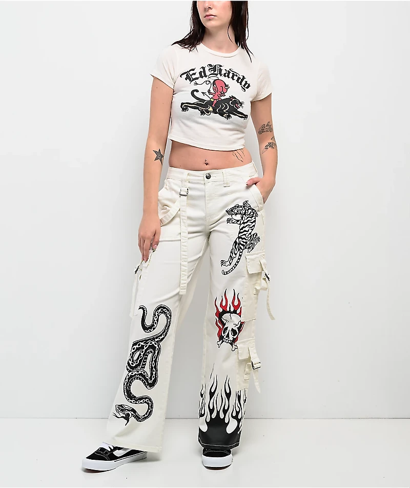 Ed Hardy Fire Skull White Cargo Pants