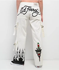 Ed Hardy Fire Skull White Cargo Pants