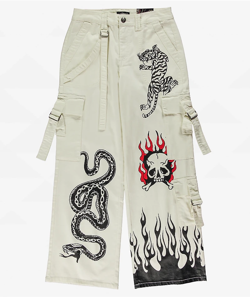Ed Hardy Fire Skull White Cargo Pants
