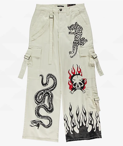 Ed Hardy Fire Skull White Cargo Pants