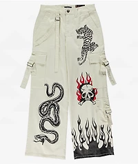 Ed Hardy Fire Skull White Cargo Pants