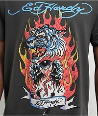 Ed Hardy Fire Tiger Charcoal T-Shirt