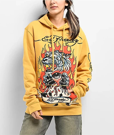 Ed Hardy Fire Tiger Golden Yellow Hoodie