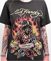 Ed Hardy Firebird Rhinestone Black T-Shirt