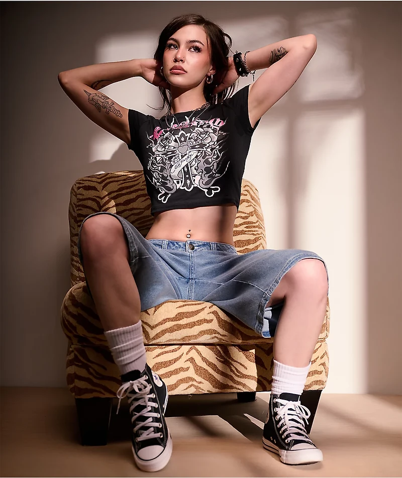 Ed Hardy Flame Cross Black Crop T-Shirt