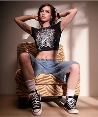 Ed Hardy Flame Cross Black Crop T-Shirt